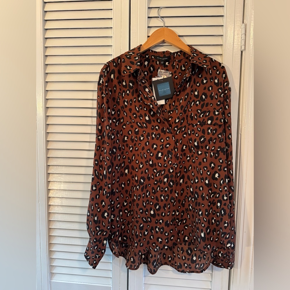 Nordstrom Dark Brown Leopard Print Blouse